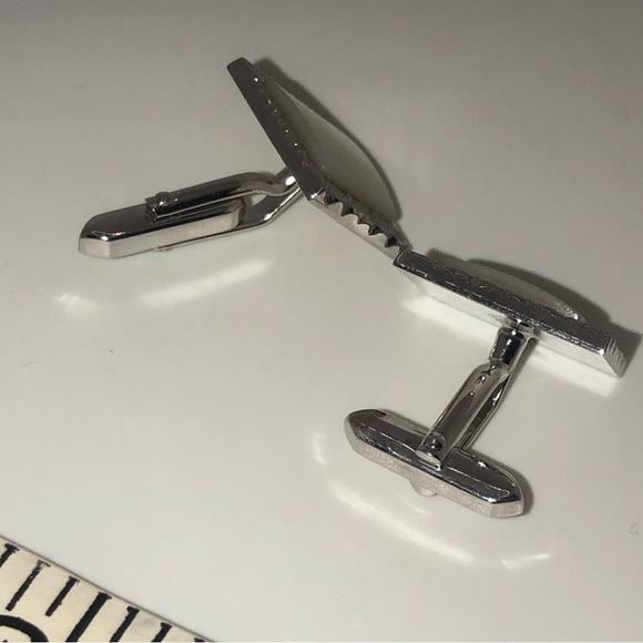 Vtg MOP Mother of Pearl Inlay Square Textured Silver Tone Cufflinks .9” x .8” - Picture 3 of 6